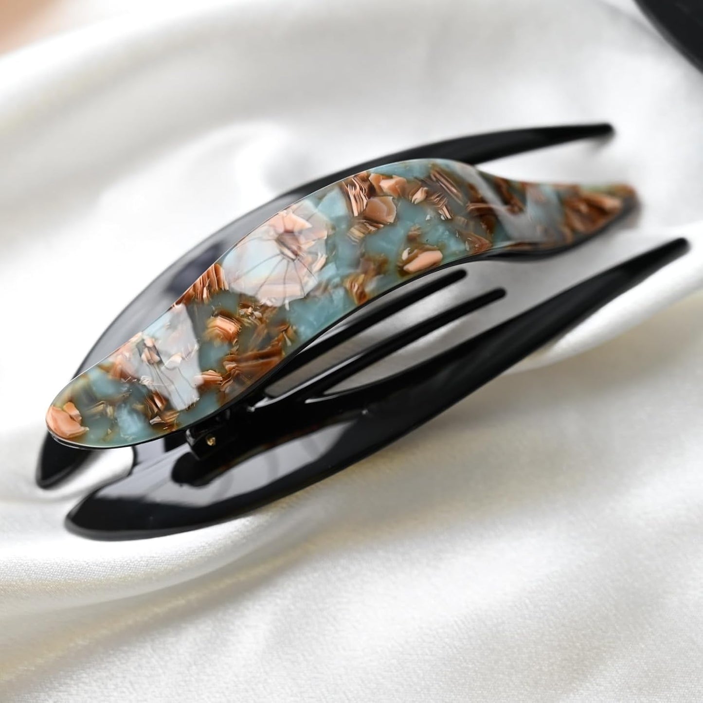 Handmade Celluloid French Design Tortoise Shell Barrettes Side-slide Opening Duck Luxury Fashion Accessories Hair Clip Claw for Women (floral green)