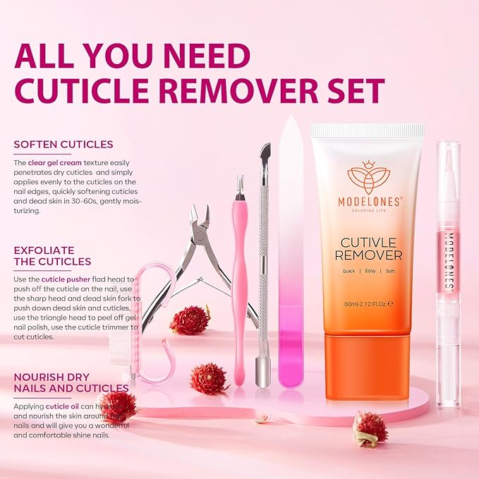 modelones Cuticle Remover Kit Cuticle Oil, Nail Strengthener with Jojoba Oil & Vitamin E