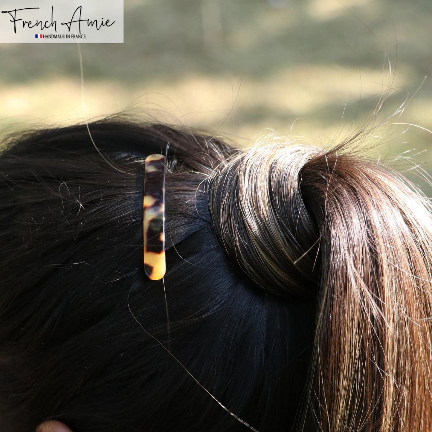 French Amie Rounded Oblong Small 2.5" Cellulose Set of 2 French Hair Clips Tige Boule Handmade Girls Side Slide-in Hair Barrette Clip (Yellow Tokyo)