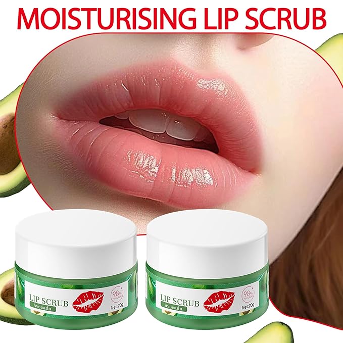 2PCS Avocado Conditioning Lip Scrub Kit,Moisturizing Lip Sleeping Mask Long Lasting Hydrating Lip Scrubber Exfoliator Lip Care Products for Men & Women
