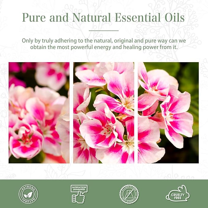 Geranium 3.38fl.oz Essential Oil, PHATOIL Aromatherapy Essential Oils for Diffuser, Humidifier, Perfect for DIY Soap, Candle, Bath Bombs Making(100ml)
