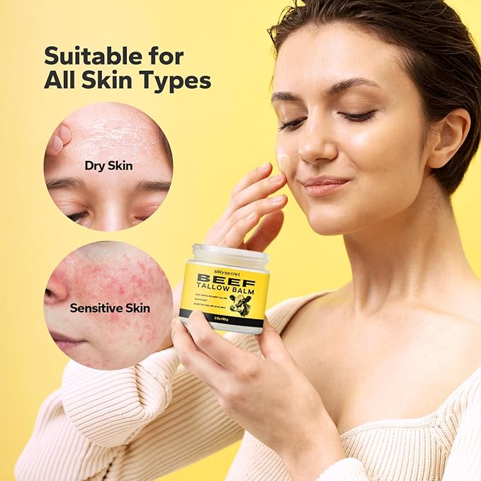 Beef Tallow Balm (2 Oz), Natural Tallow & Honey Blend, Nourishing Face & Body Moisturizer for Dry, Sensitive Skin, Hydrating Skin Balm