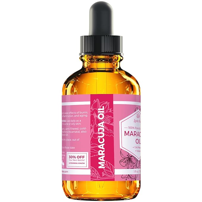 Leven Rose Maracuja Oil, Passion Fruit Seed Oil 100% Natural Moisturizer for Hair Skin and Nails 1 oz