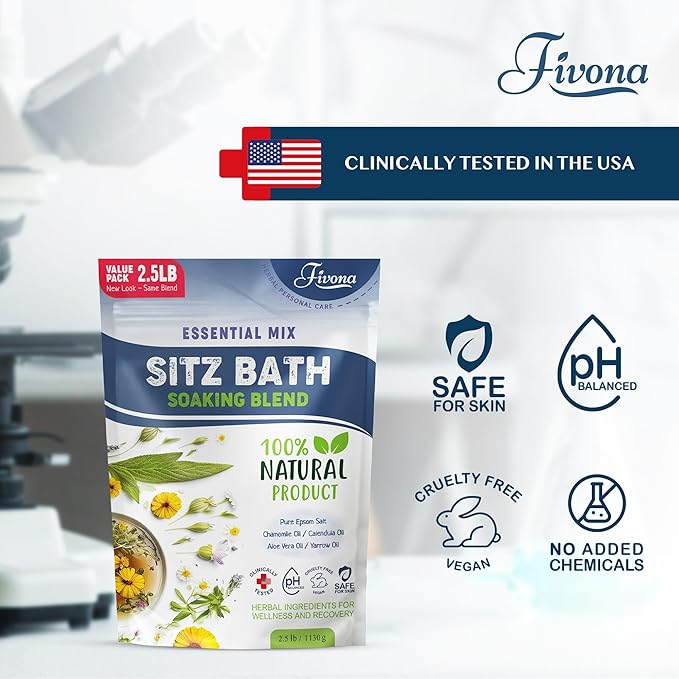 Hemorrhoid Treatment 40oz Sitz Bath Salts Postpartum Soaking Blend Epsom Salt Soak with All Natural Oils for Self Care Bartholin Cyst Treatment, Large Value Pack