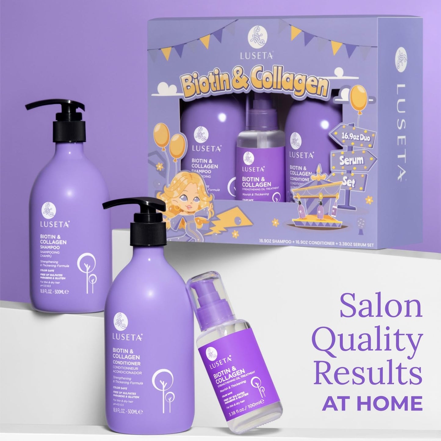 Luseta Biotin Trio Hair Care Set Moisturizing Shampoo and Conditioner Set and Hair Serum hickening Shampoo for Thinning Damaged Dry Hair