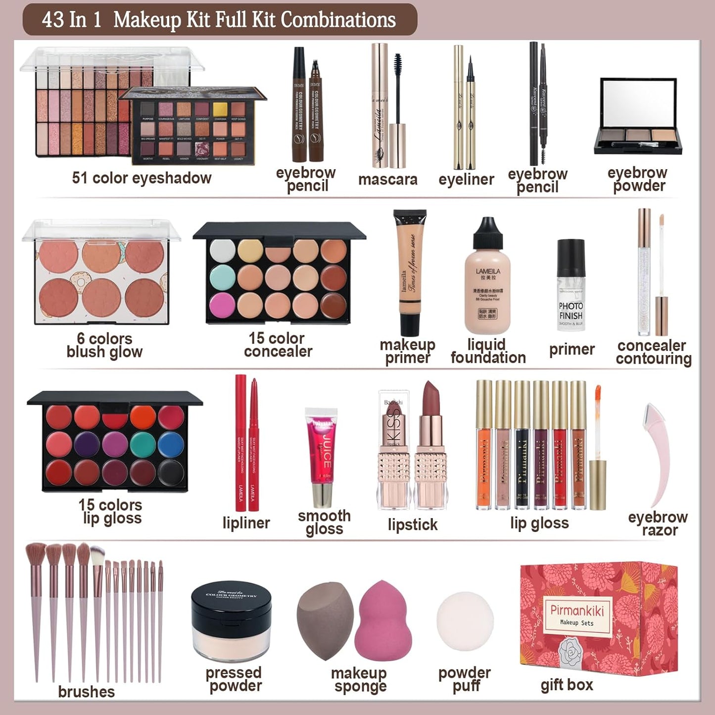 All in One Makeup Kit for Women Full Kit, Makeup Gift Set for Girls & Teen, Travel Makeup Set, Professional Makeup Kit Includes Kit Eyeshadow Lipstick Brow Pencil Eyeliner Brush Set (set1)