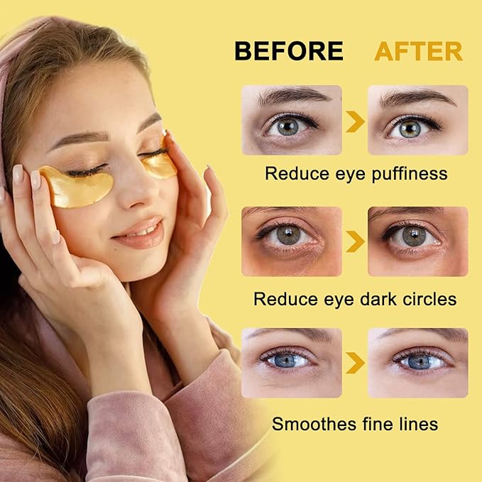 24K Gold Under Eye Patches, 100 Pairs Gold Collagen Under Eye Mask Skincare for Puffiness Eyes Dark Circles Treatments, Rreduce Wrinkles Fine Lines Firm Skin, Spa Salon Estheticians Supplies