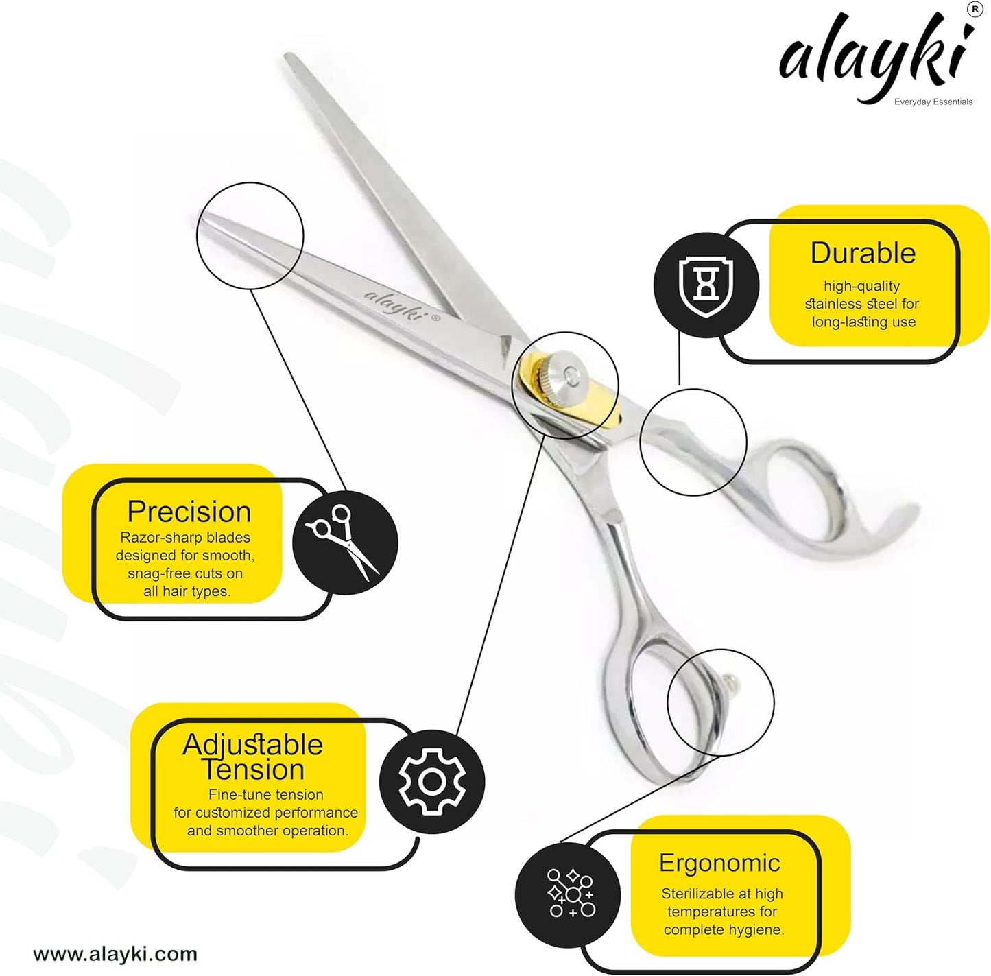 Alayki's Professional Hair Scissor - 6.5" Premium Stainless Steel Rust Proof Scissor with Adjustable Screw, Hair Shears, Hair Cutting & Barber Accessories & Salon Supplies, Barber Scissors
