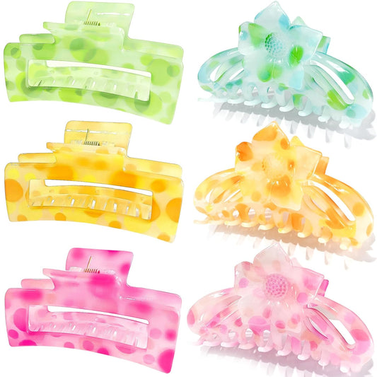 6PCS Hair Claw Clips for Women,Strong Hold Medium Claw Clips for Thick and Thin Hair,Nonslip Hair Accessories for Girls,Summer Beach Vacation Essentials (varicoloured)