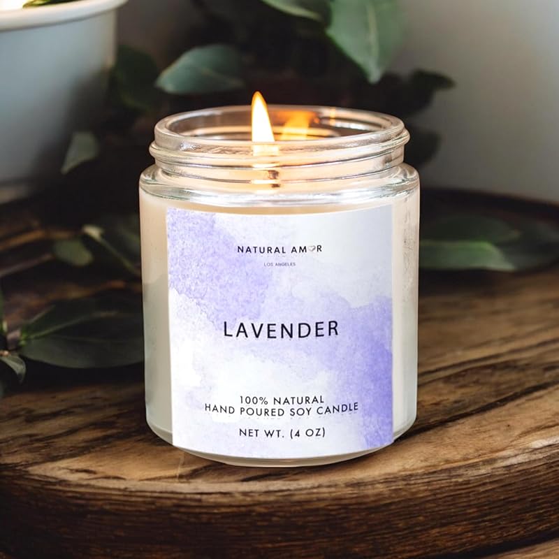 Natural Amor Lavender Spa Gifts for Women,7pcs Self Care Box Including Soap Bar, Candle, Bath Butter