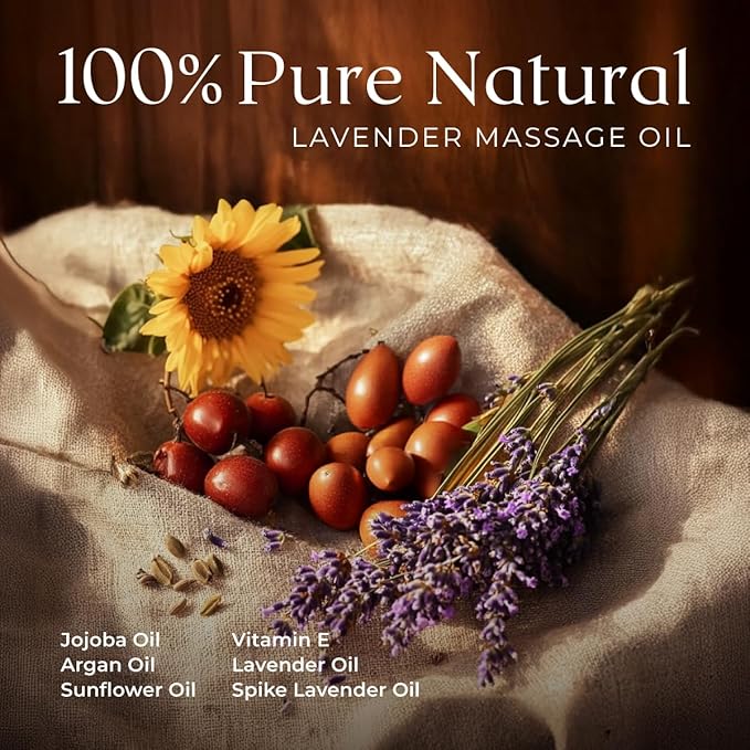 Gya Labs Lavender Relaxation Massage Oil - 8.45 Fl Oz - with Massage Roller Ball - Fast Absorbing 100% Pure Natural Blend of Spa Quality Oils for Skin, Muscle Relaxing - Calming, Aromatic, Self-Care