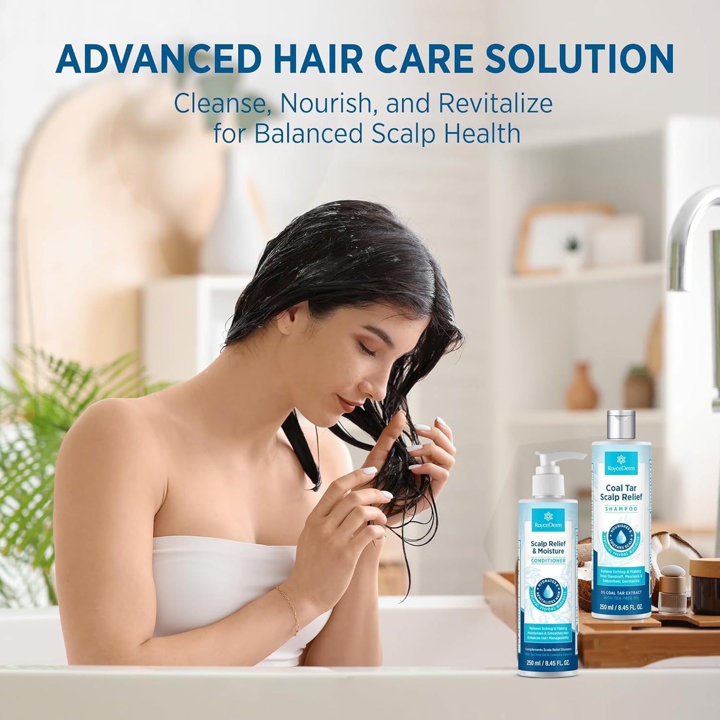 Roycederm Coal Tar Antidandruff Shampoo & Conditioner Set: 2% Coal Tar Extract Scalp Relief Shampoo for Psoriasis, Dandruff & Seborrheic Dermatitis - Soothes Itchy Scalp, Hydrates Hair