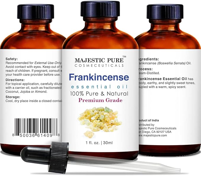 Majestic Pure Frankincense Essential Oil | 100% Pure and Natural Frankincense Oil | Premium Grade Essential Oils for Hair Care, Home Diffusers, Skin, Aromatherapy, Massage and Humidifiers | 1 Fl Oz