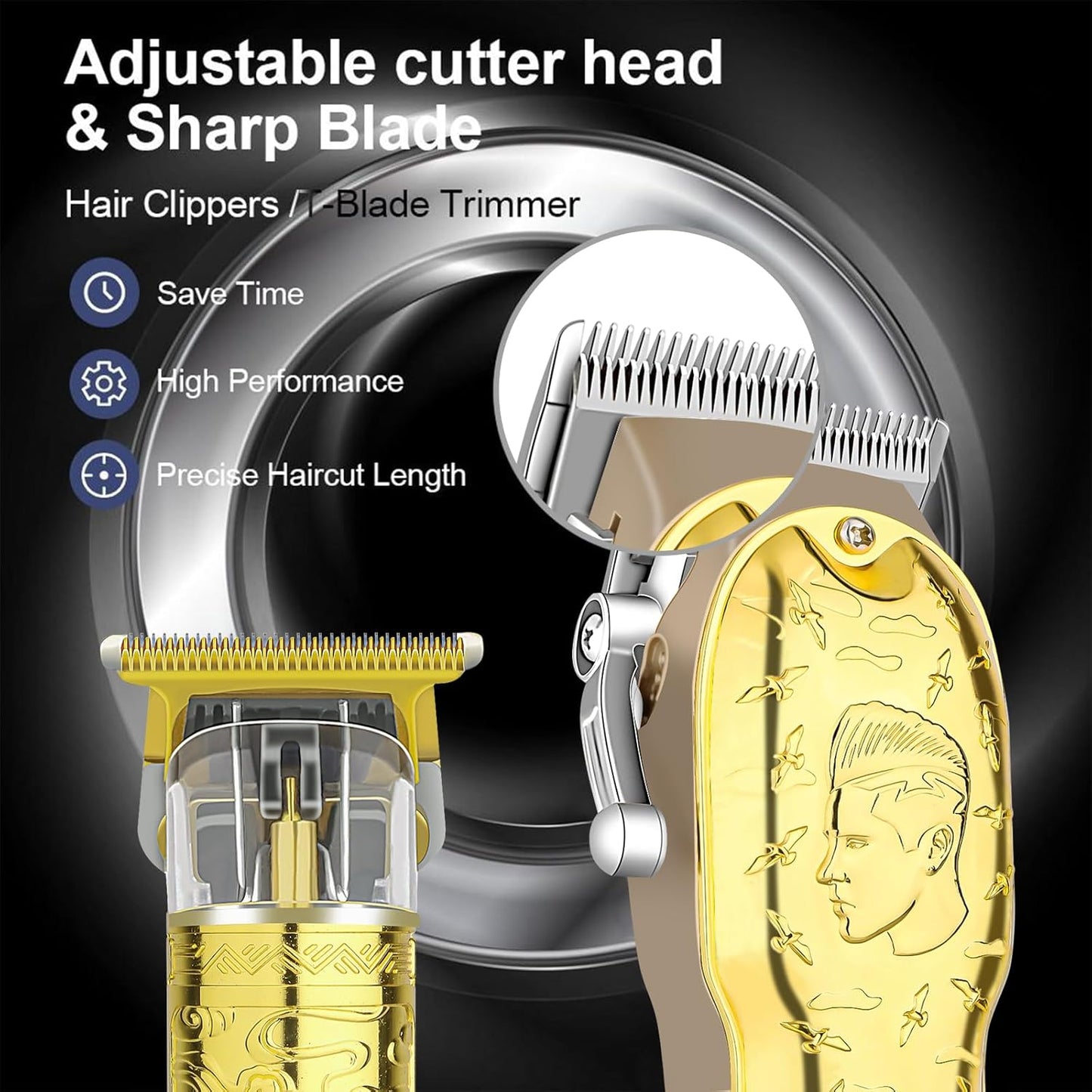 Men’s Gold Hair Clippers, Cordless Professional Barber Clippers & Trimmers with LED Display, Long Runtime, Electric Grooming Kit for Haircuts & Beard Trimming,Gift for Husband, Father, Boyfriend