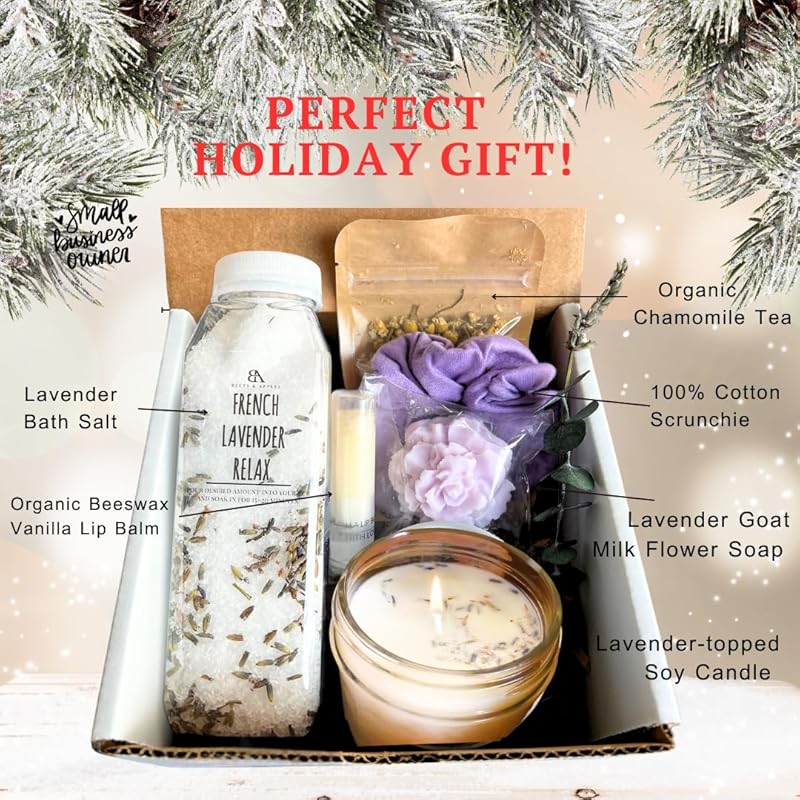 Beets and Apples Lavender Spa Gift Basket, Christmas Gift Baskets for Women, Holiday Gift Ideas for Her, Care gift pacakge, Lavender Spa Gift Set Handmade in USA (French Lavender)