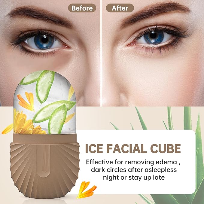 Ice Face Roller, Ice Cube Roller for Face，Facial Beauty Ice Roller Skin Care Tools,De-Puff Eye Bags, Reduce Migraine Pain（Brown）