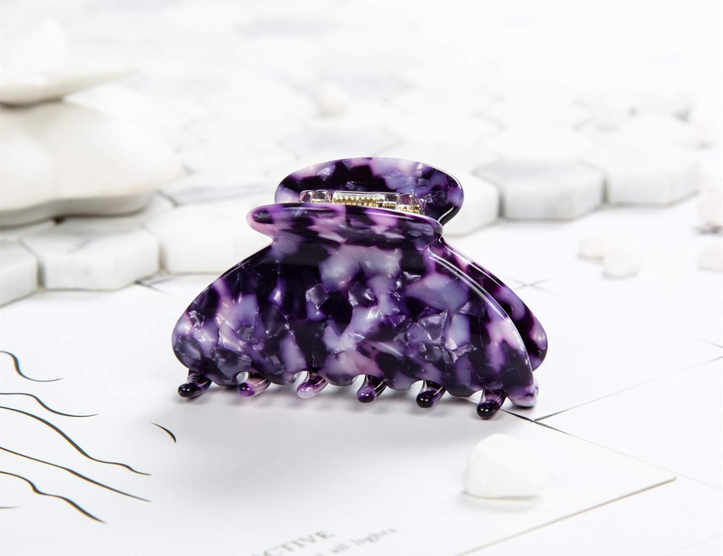 Handmade Celluloid Acetate French Design Barrettes Tortoise Shell Claws Hair Claw Luxury Fashion Accessories Hair Clip for Women (Purple)