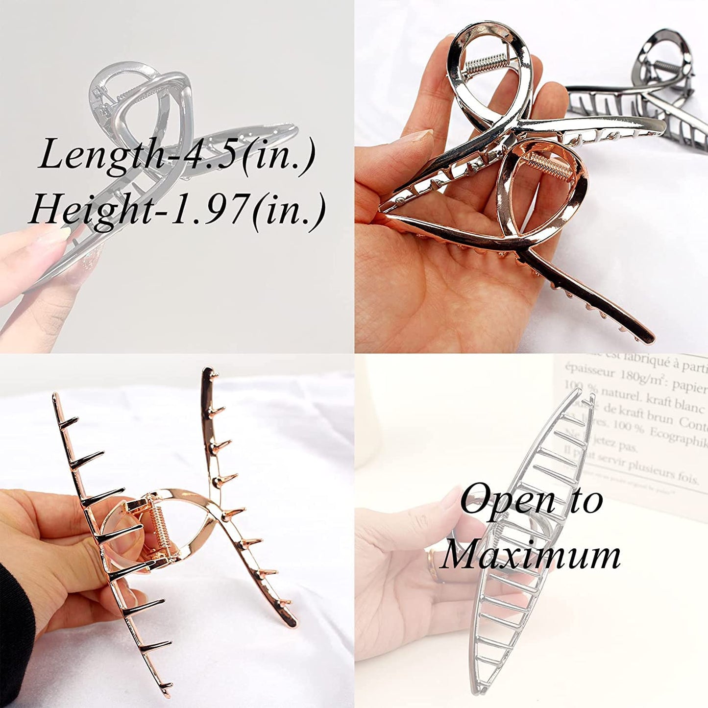 2Pack Glossy Metal Hair Claw Clips No Slip Hair Clamps for Thin and Thick Hair Accessoriesas Gift for Women Girlfriend (2pcs/box,Glossy Rose Gold & Silver)