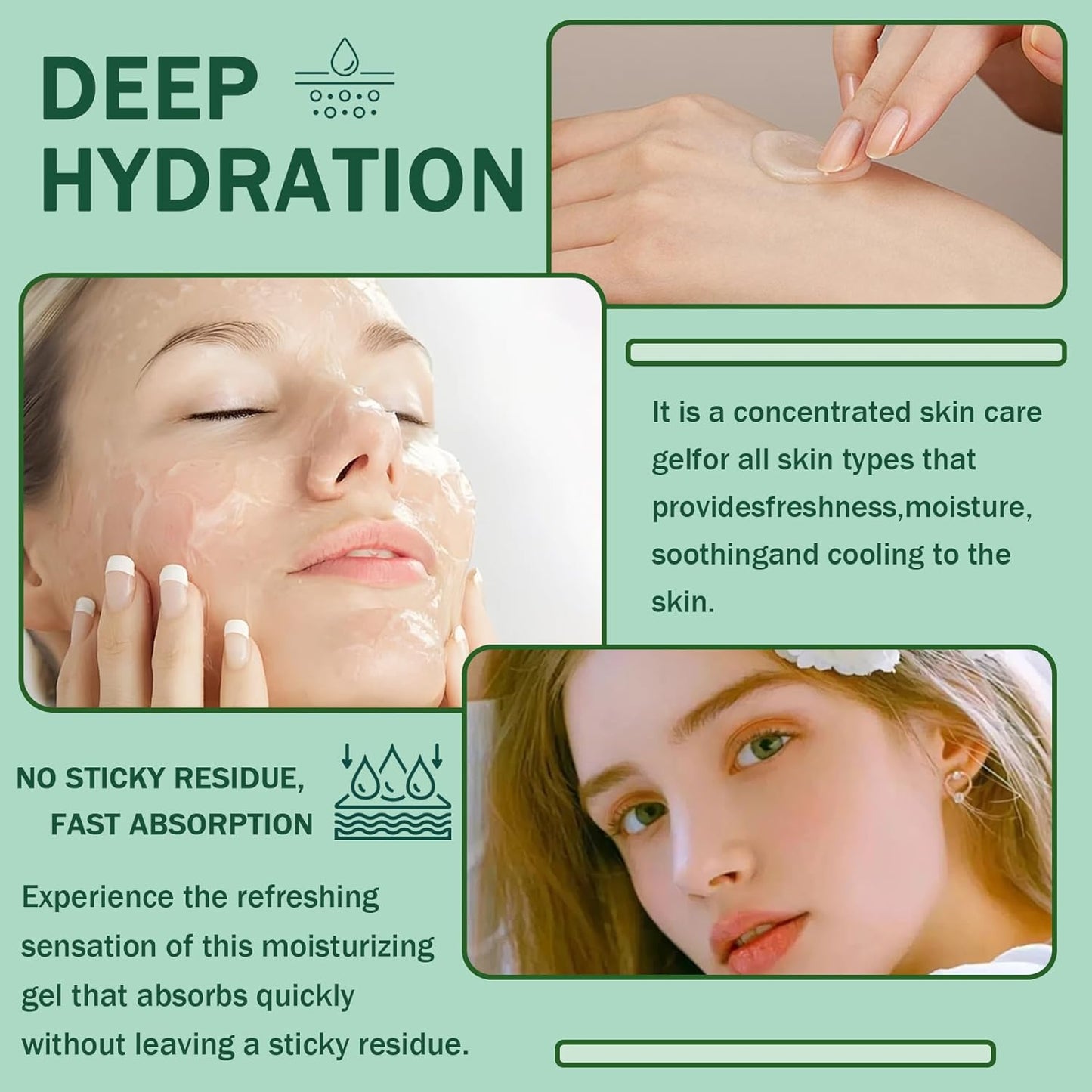 Moisturizing Gel for Face & Body,Non-sticky Gel After Sun Aloe Lotion Skin Care,Fast Absorbing Long Lasting Refreshing Hydrating Face Moisturizer for All Skin Types J