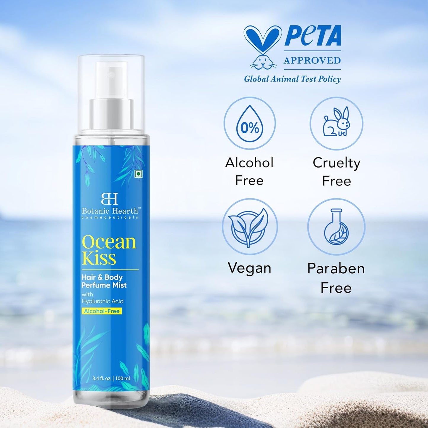 Botanic Hearth Ocean Kiss Hair Perfume & Body Perfume Mist with Hyaluronic Acid – Alcohol-Free Refreshing Fragrance Spray, Long Lasting Hydrating Mist for Women & Men, 3.4 fl oz