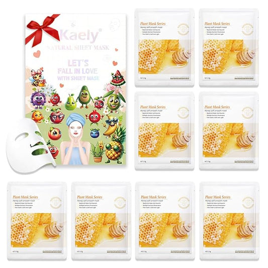 8 Pack Honey Face Sheet Mask Skincare,Hydrating Face Mask For Sensitive Skin,Moisturize,Soothing,Nourish for All Skin Types,Natural Spa Party Facial Mask Skincare Set for Women Men Girls