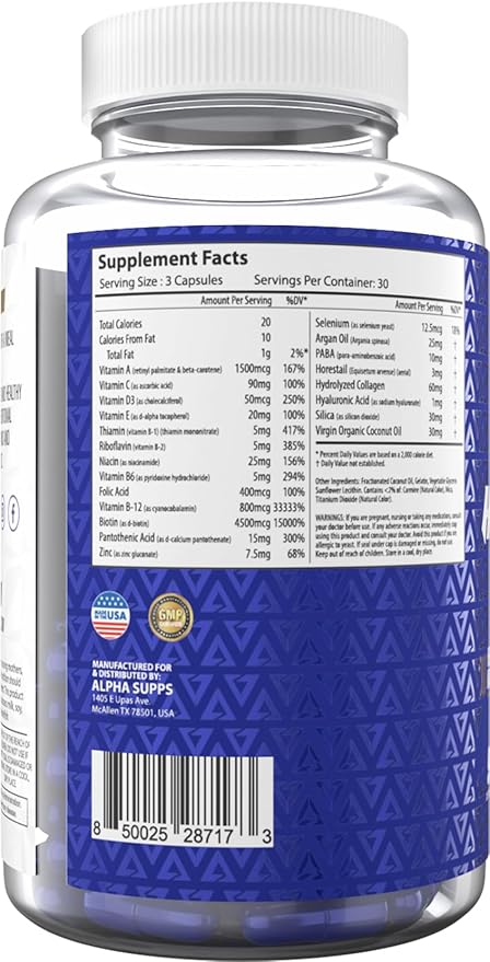 Hair, Skin, and Nails Supplement for Women - Vibrant HSN Health and Strength with Biotin, Collagen, and Vitamins to Support Hair Growth, Thickness, and Skin Radiance - 90 Capsules