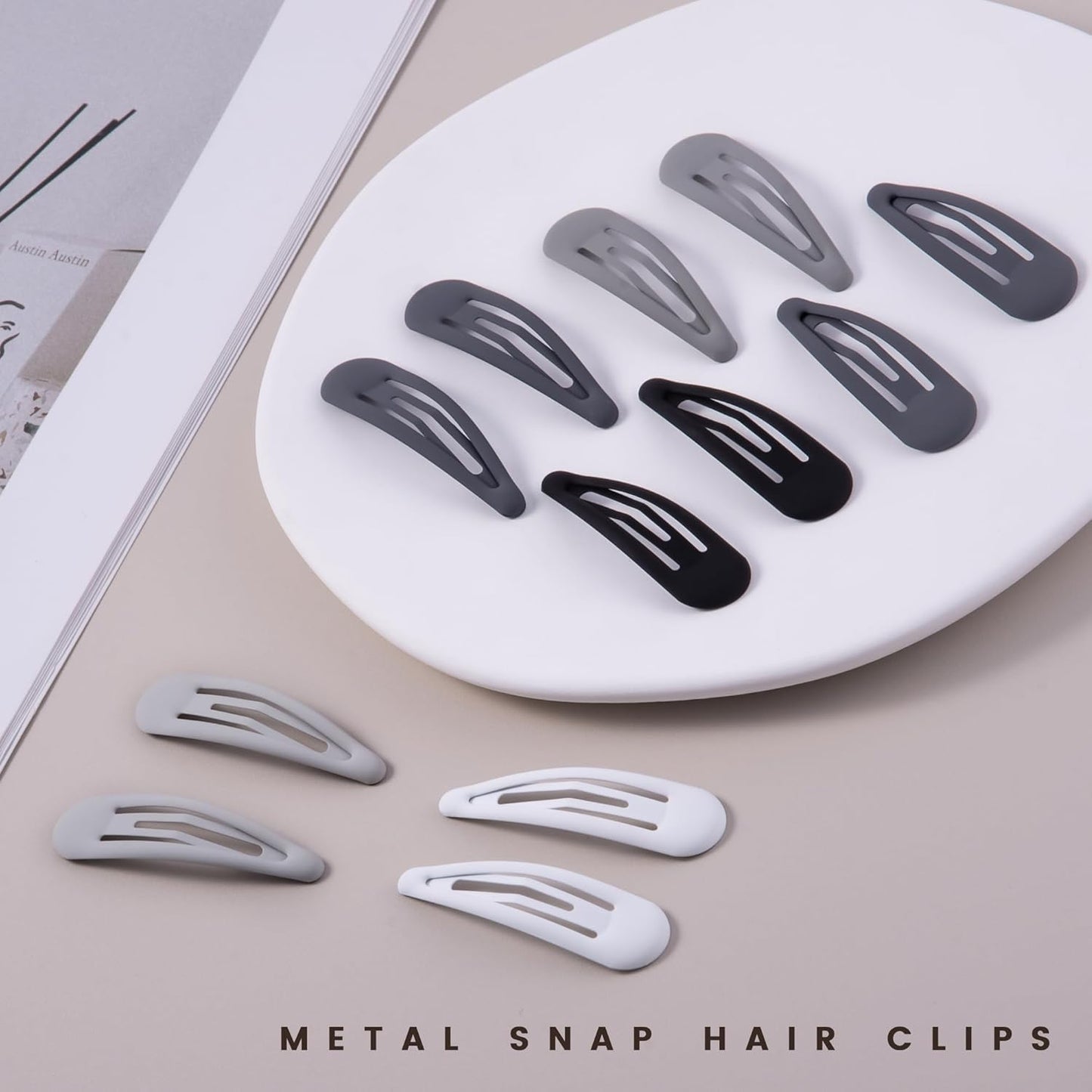 Small Hair Barrettes For Women No Slips Metal Snap Clips For Thin And Fine Hair,Matte Black Gray White,20 PCS,1.97 x 0.5 Inch.