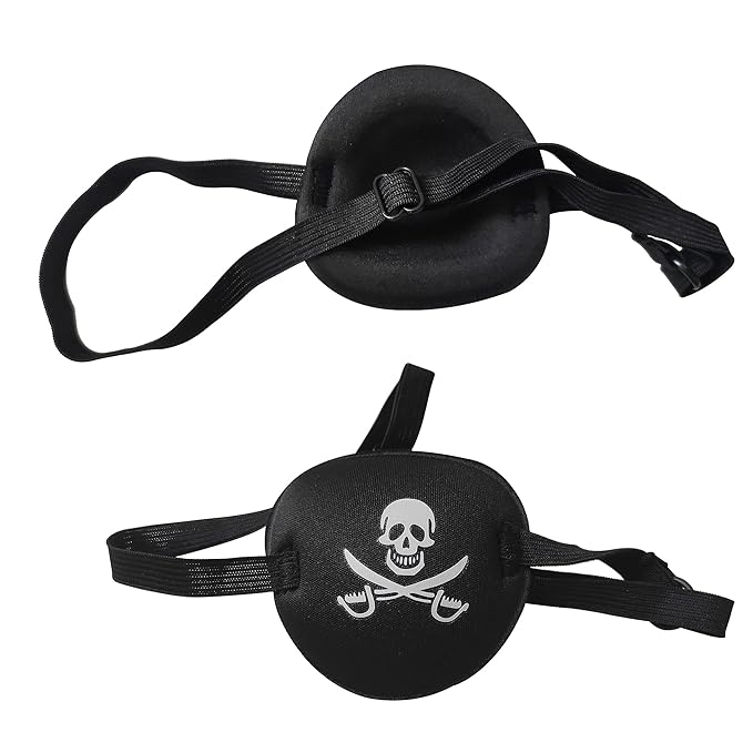 Black Single Eye Mask, Pirate Skull Crossbone Eye Patch，Adjustable 3D Eye Patch for Adult and Kid (Pirates Design)