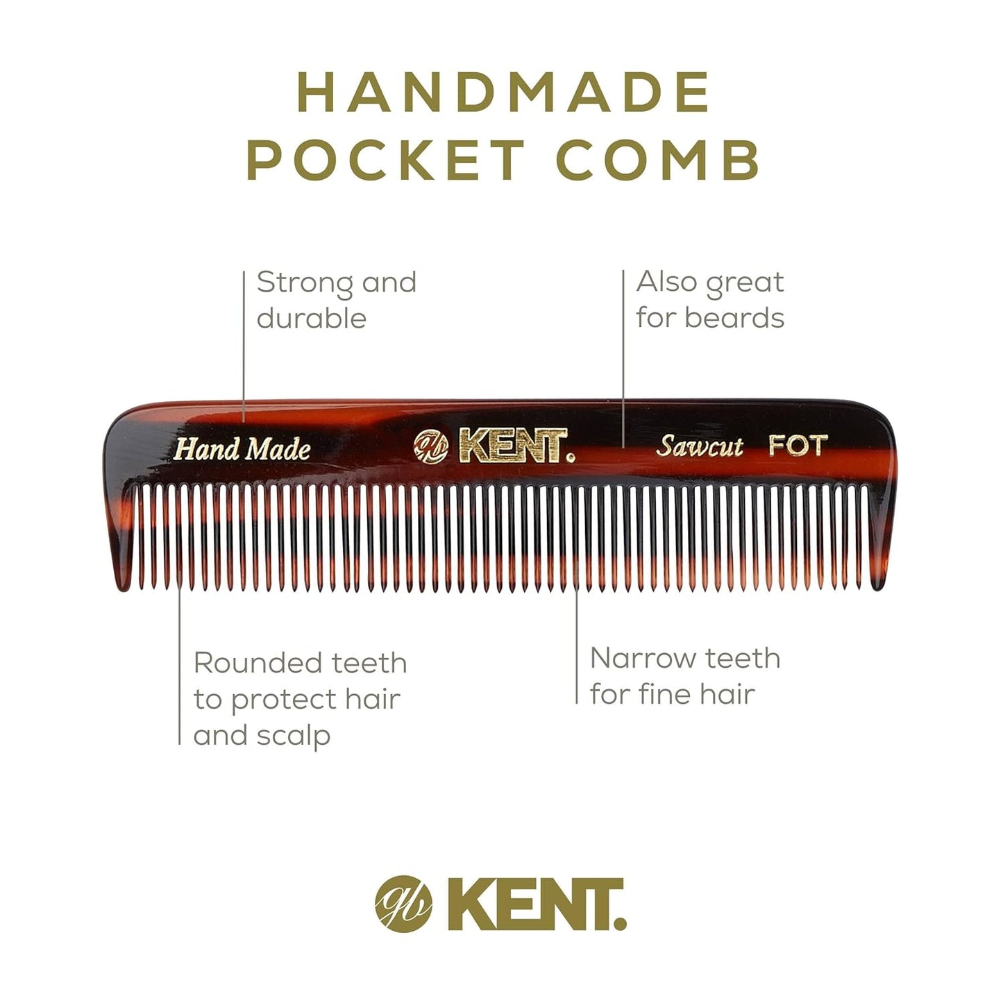 Kent Beard & Mustache Grooming Kit Includes BRD2 White Boar Bristle Beard Brush, 81T Handmade Sawcut Comb, and FOT Fine Tooth Beard Comb for Men’s Care