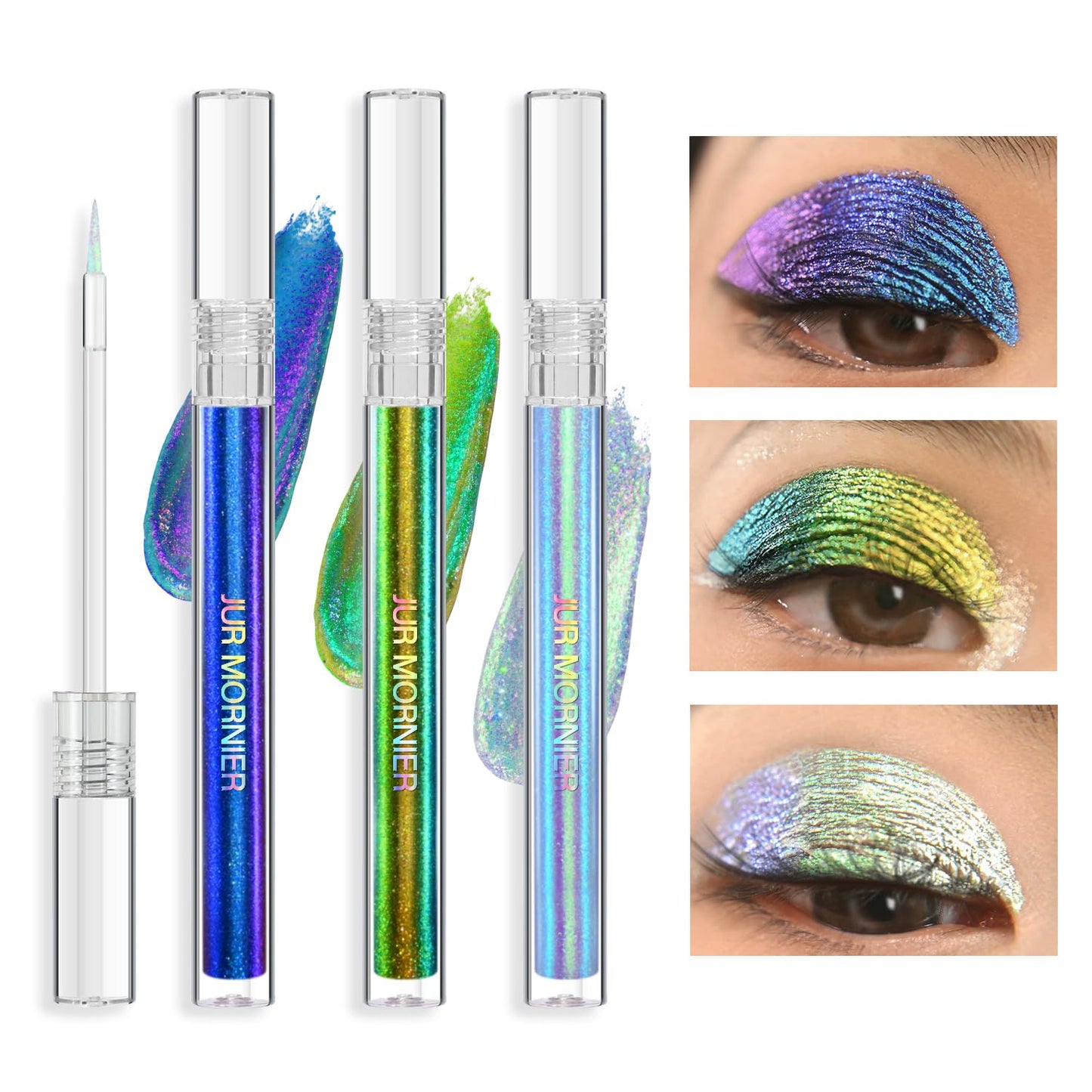 Multichrome Eyeliner,3 Colors Colorful Chameleon Eye Liner Set,Metallic Holographic Eyeliner Pen For Halloween Makeup,Waterproof Smooth High Pigment Eyeshadow Highlighter(104+105+106)