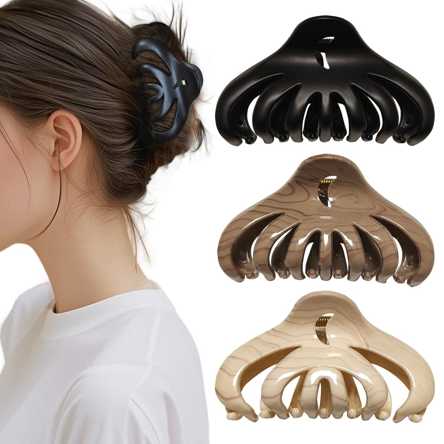 3.5 Inch Hair Claw Clips, Unbreakable No Slip Matte & Glossy Claw Clip for Women's Thin & Medium Thick Fine Hair, 3 Pack