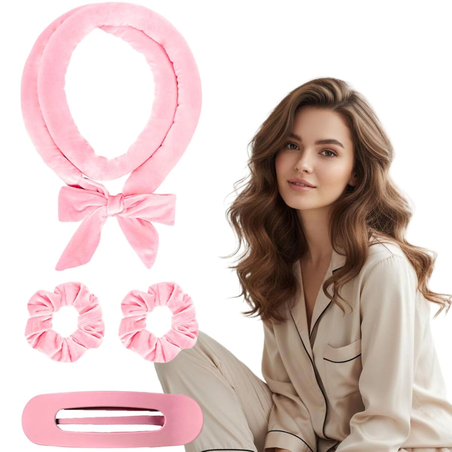 Heatless Hair Curlers to Sleep in - Heatless Curls Overnight, Heatless Hair Curlers for Long Hair, No Heat Curling Headband for Overnight Curls,Pink