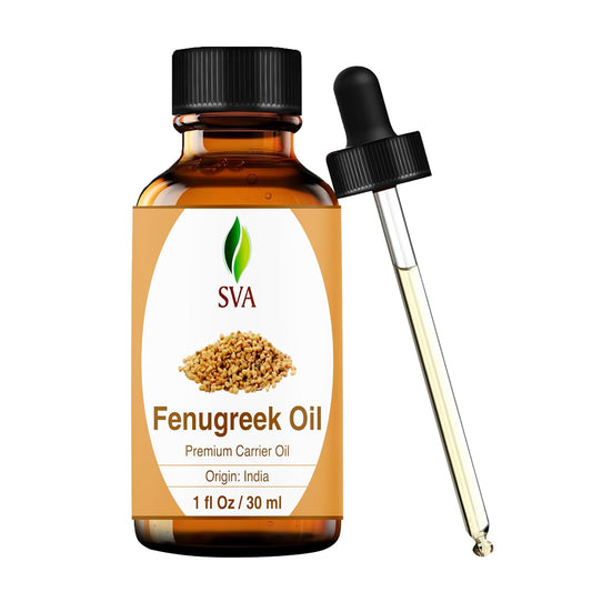 SVA Fenugreek Seed Oil - 1 Fl Oz – 100% Natural Cold Pressed Fenugreek Oil - for Face, Skin Care, Hair Care, Scalp Massage & Body Massage – Carrier Oil with Dropper