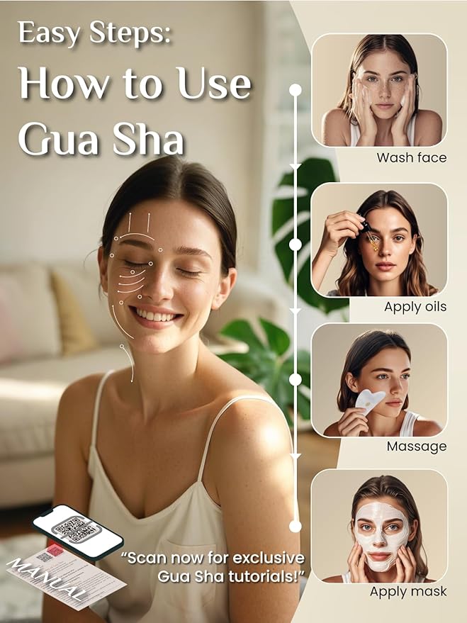 Rena Chris Gua Sha Facial Tools-Ergonomic White Jade Gua Sha for Face Massage, Jawline Sculpting & Puffiness Reduction with Silicone Case (White)