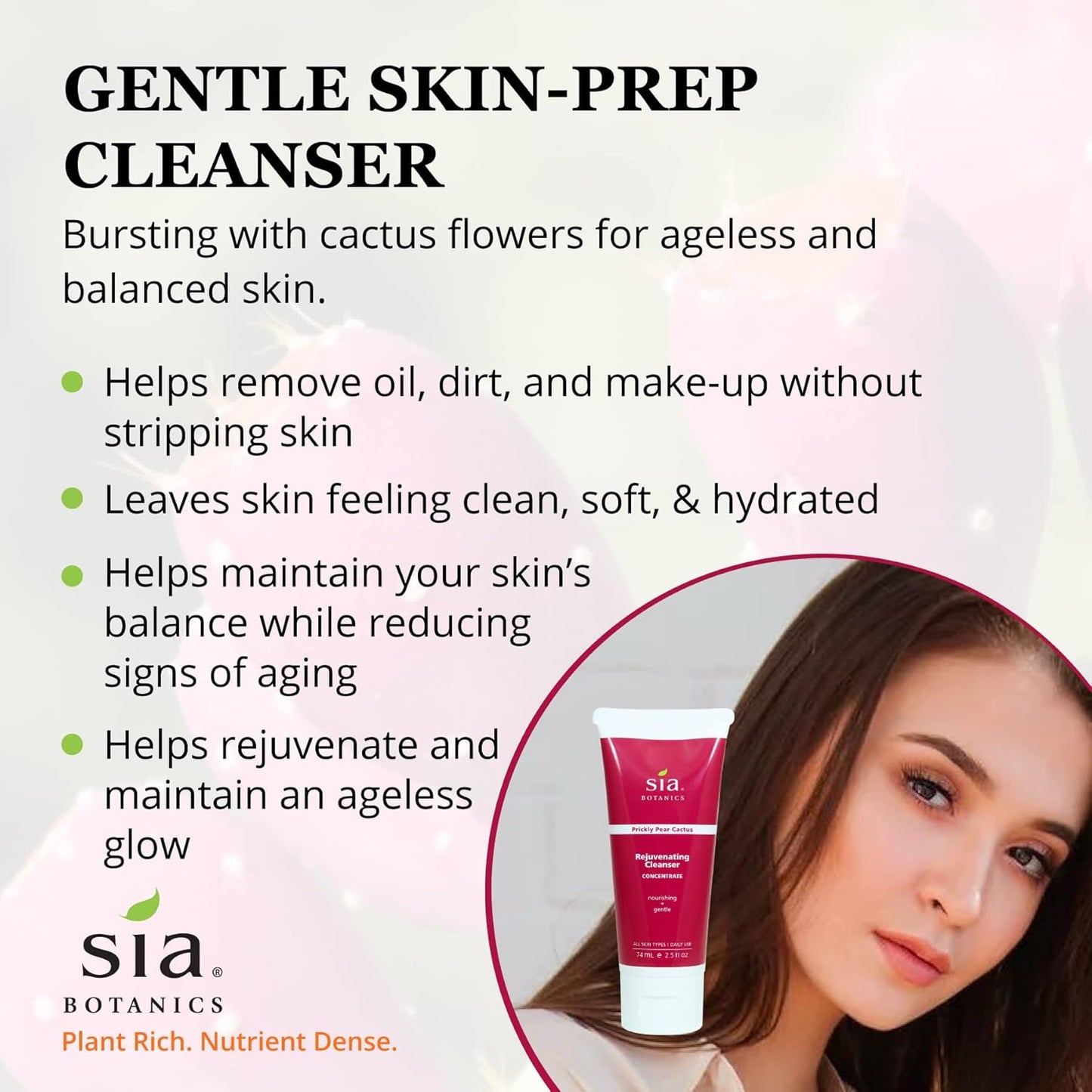 Sia Botanics Rejuvenating Facial Cleanser (74ml/2.5oz Eco Tube) | Face Wash w/Prickly Pear, Aloe Vera, Orange Blossom | Natural, Clean, Botanical Skincare for Women