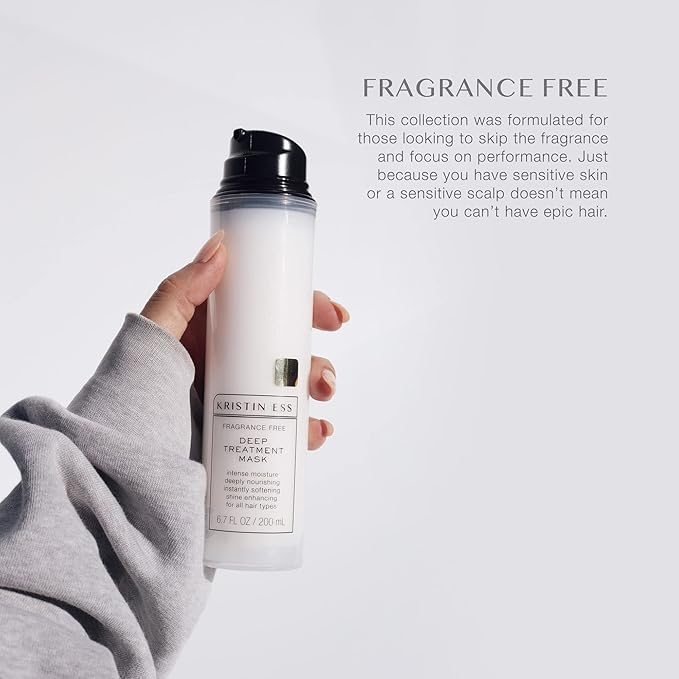 Kristin Ess Hair Fragrance Free Deep Conditioning Treatment Mask for Dry Damaged Hair, Moisturizing + Nourishing, Softens Hair, Shine Enhancing, Vegan, Silicone Free, Color + Keratin Safe, 6.7 fl oz