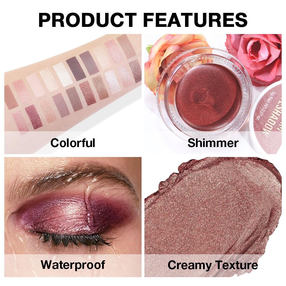 Kaely Single Cream Eyeshadow Pot, Cocoa Shimmer Eye Shadow for Older Women High Pigmented Waterproof, Natural Eyeshadow Palette Makeup Brightener, sombras en crema para ojos, Blendable, 21