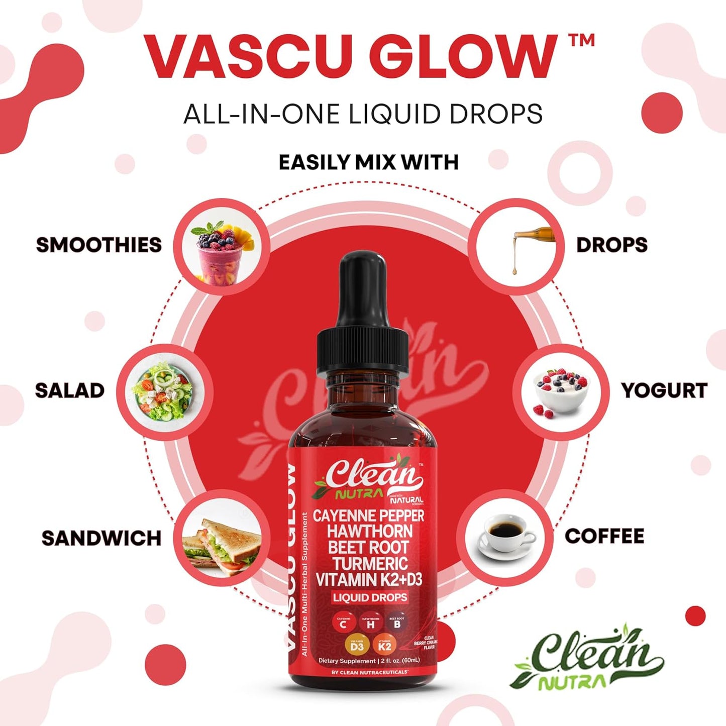 Clean Nutra Cayenne Pepper Drops Supplement Liquid + Hawthorn Berry, Vitamin D3 K2 Beet Root Powder, Ceylon Cinnamon, Turmeric Curcumin, Organic Panax Ginseng, Berberine Extract Organic (2)