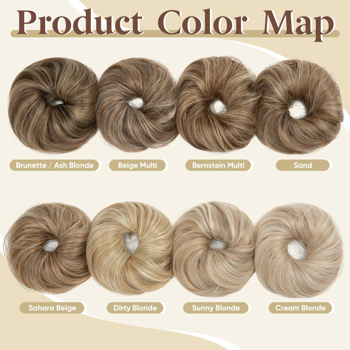 CJL HAIR 2PCs Small Cute Messy Bun Hair Piece for Thin Hair Women Mini Synthetic Curly Bun Scrunchies Updo Hairpieces Sahara Beige