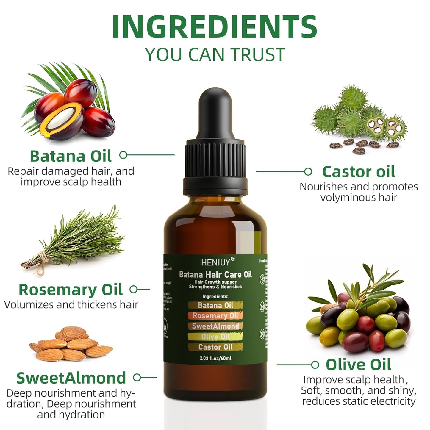 Battana Hair Care Oil – 2Fl Oz Natural Rosemary & Sweet Almond Oil Blend for Hair Growth & Repair – Organic, Vegan, Cruelty-Free – Lightweight, Non-Greasy Formula for Women & Men