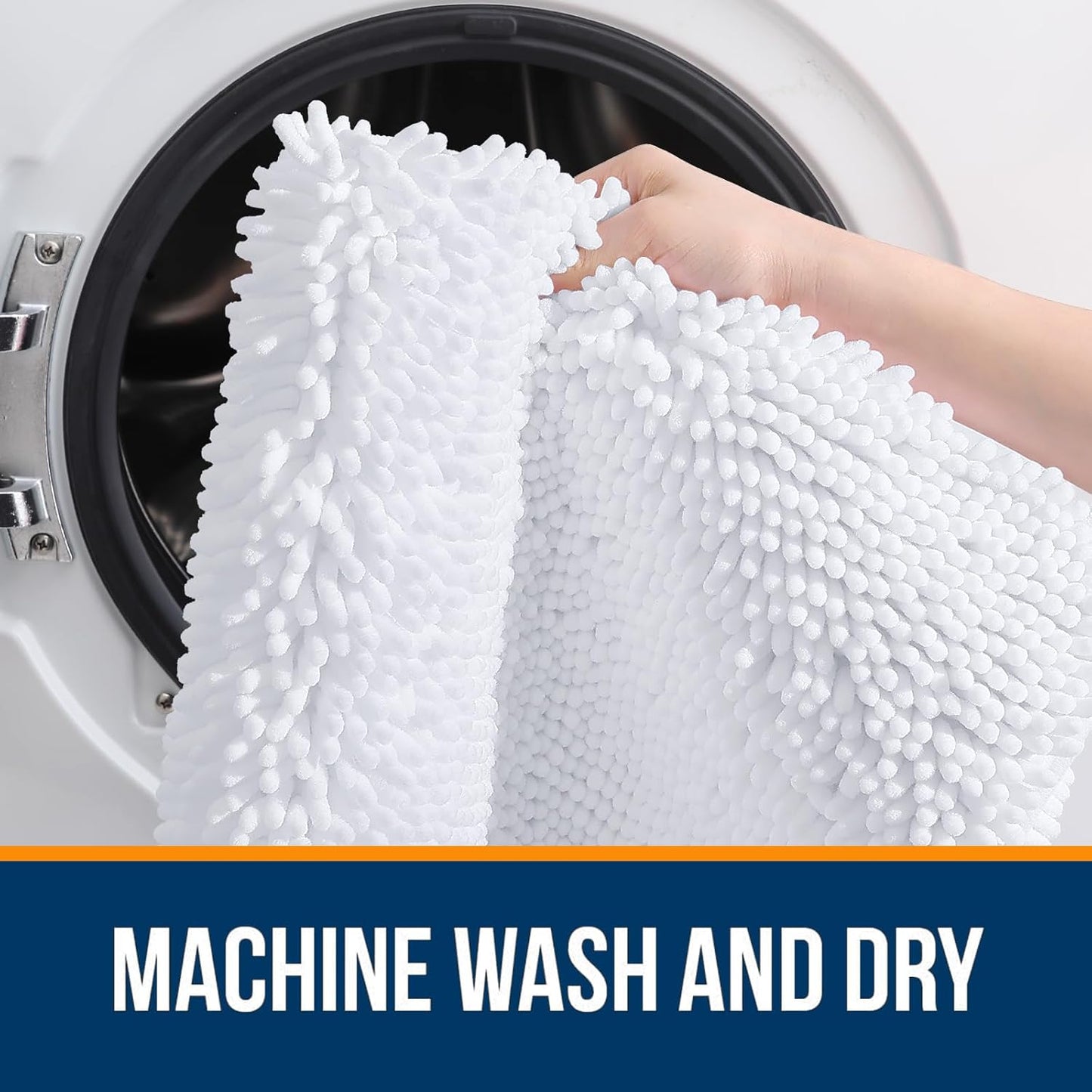 OLANLY Bathroom Rugs 34x21, Extra Soft Absorbent Chenille Bath Rugs, Rubber Backing Quick Dry, Machine Washable Bath Mats for Bathroom Floor, Tub and Shower, Home Decor Accessories, White