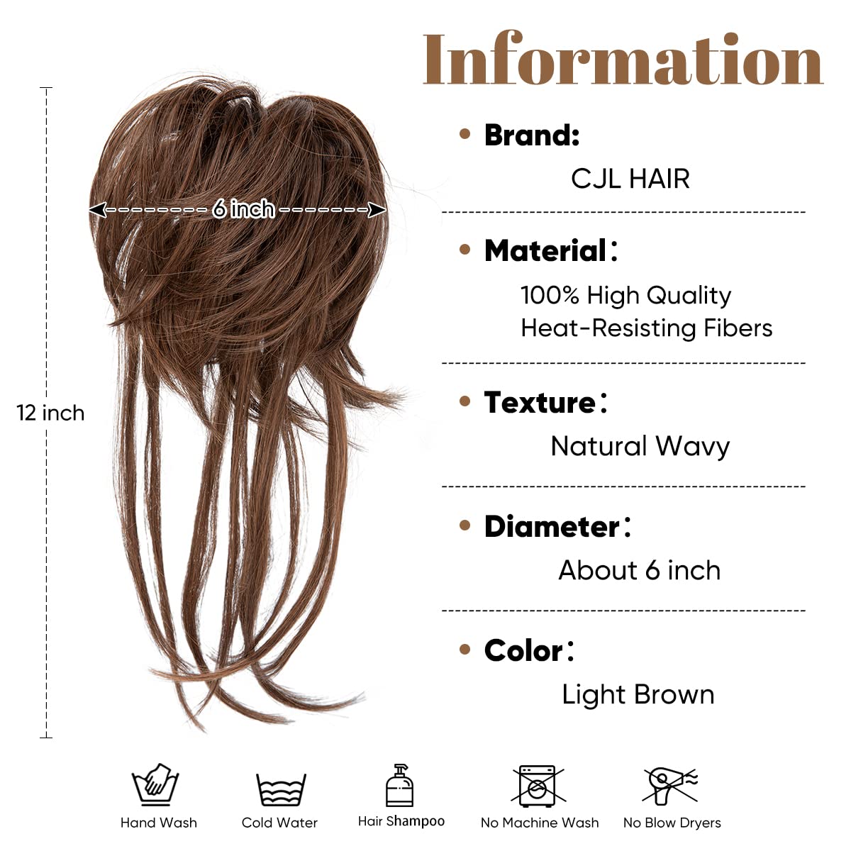 CJL HAIR Messy Bun Hair Piece Curly Hair Bun Extensions with Straight Tails Synthetic Hair Scrunchies Ponytail Hairpieces for Women Light Brown