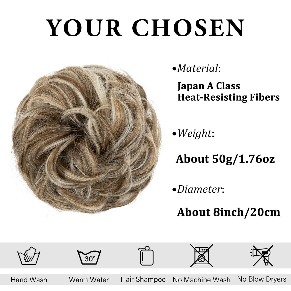 CJL HAIR Large Messy Bun Hair Piece Wavy Curly Scrunchies Synthetic Chignon Ponytail Hair Extensions Thick Updo Hairpieces for Women Beige Multi