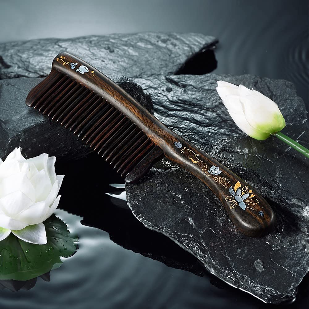 TAN MUJIANG Wooden Comb Hair Care Luxury Set Comb Anti-static Lotus Word