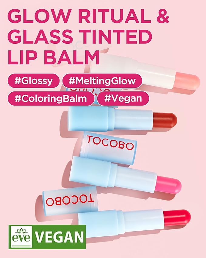 TOCOBO Glow Ritual Lip Balm 011 Flush Cherry – Vegan Korean Lip Care for Deep Hydration - Tinted Glass Glow Moisturizing with Vibrant Cherry Pink Color - Non-Sticky Radiant Finish, 0.12 oz.