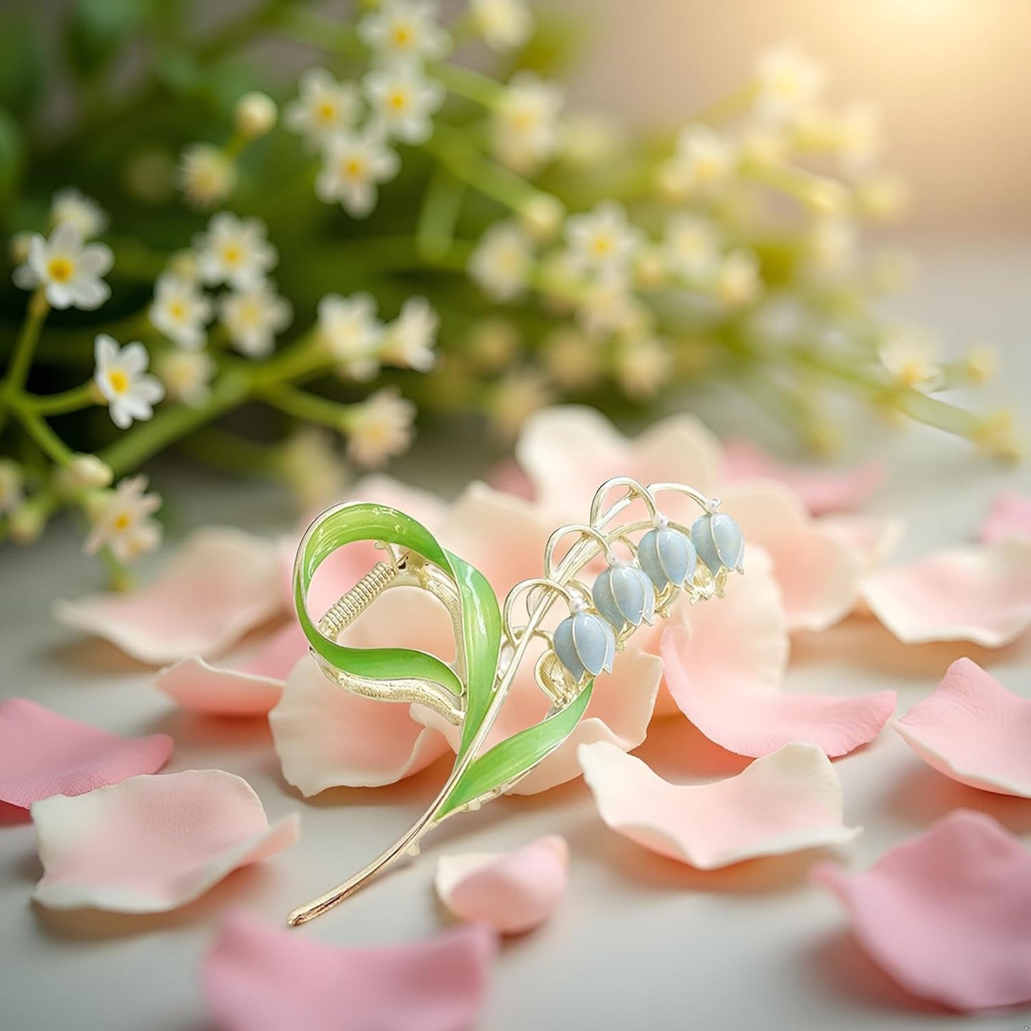Lily of The Valley Flower Hair Accessories: Metal Hairpins, Jaw Clips for Thick and Thin Hair Styling
