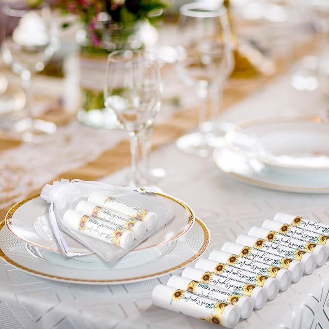 50 Pcs Sunflower Wedding Bridal Shower Gifts Bulk Floral Lip Balm Baby Shower Party Favors Thank You Appreciation Gifts for Women Tea Bachelorette Party