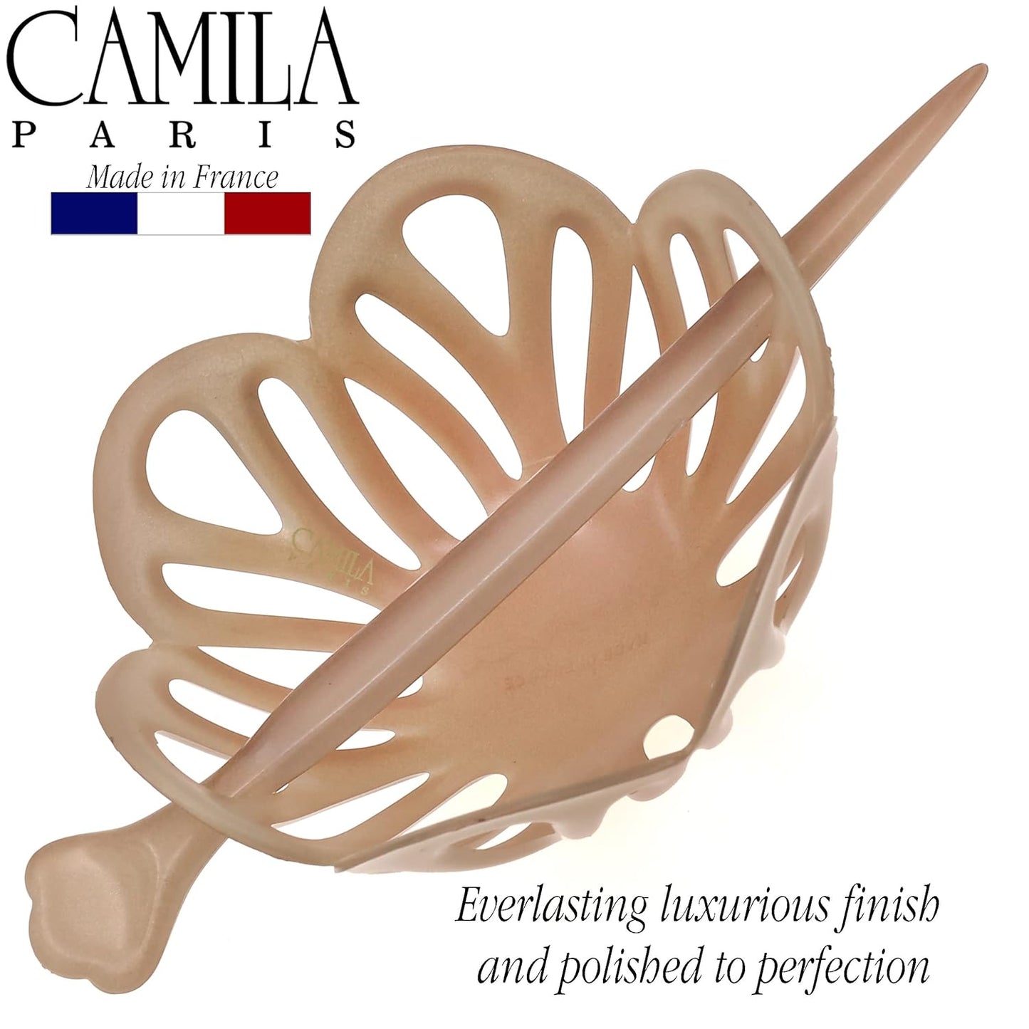 Camila Paris CP3143 French Hair Bun Clip Maker Cover Cap Holder, Beige, Round Dome Bun Hair Clip for Women Hair Updo, Styling Hair Bun Accessories for Women, No Slip and Durable, Made in France