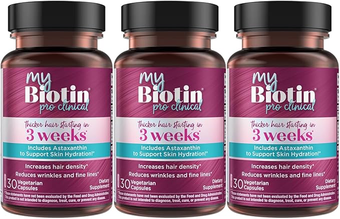 Purity Products MyBiotin ProClinical – Thicker Hair Starting in 3 Weeks & Fights Wrinkles - MB40X Patented Biotin Matrix w/Astaxanthin - 40X More Soluble vs Ordinary Biotin 90 Count