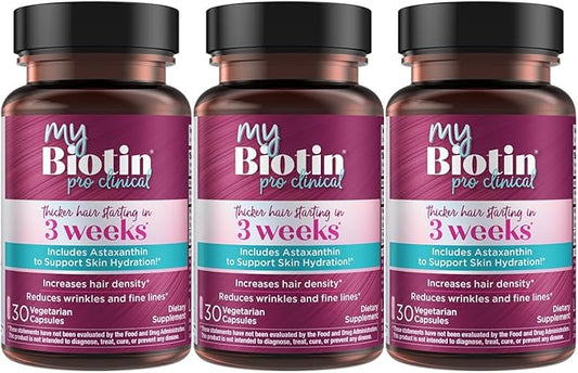 Purity Products MyBiotin ProClinical – Thicker Hair Starting in 3 Weeks & Fights Wrinkles - MB40X Patented Biotin Matrix w/Astaxanthin - 40X More Soluble vs Ordinary Biotin 90 Count
